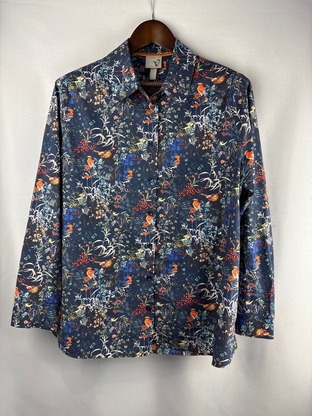 Women’s Von Landen Size 16/18  Navy Bird Patterned Button Up